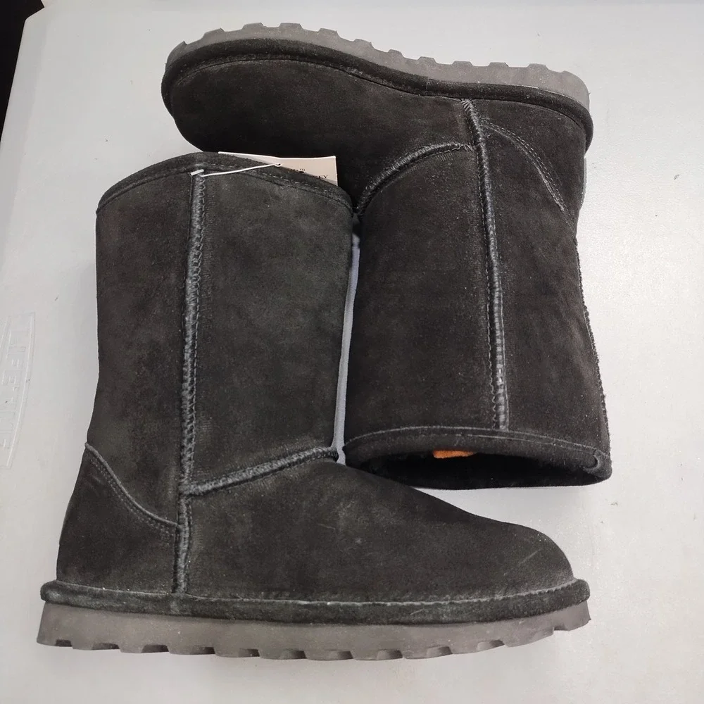 Bearpaw Elle Short Winter Boots Womens Size 7 Black Shearling Lined Mid-Calf